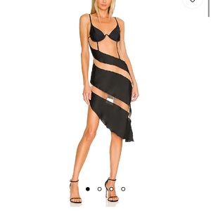 God Save Queens Scarlett Asymmetric cutout black mesh sheer dress size Medium